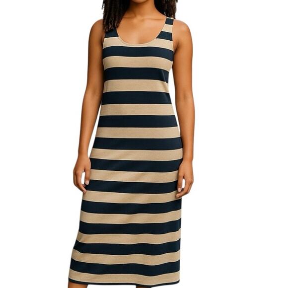 Anthropologie Thyme & Honey Striped Maxi Dress Small – Elegant Blue & Gray Maxi - Picture 1 of 13
